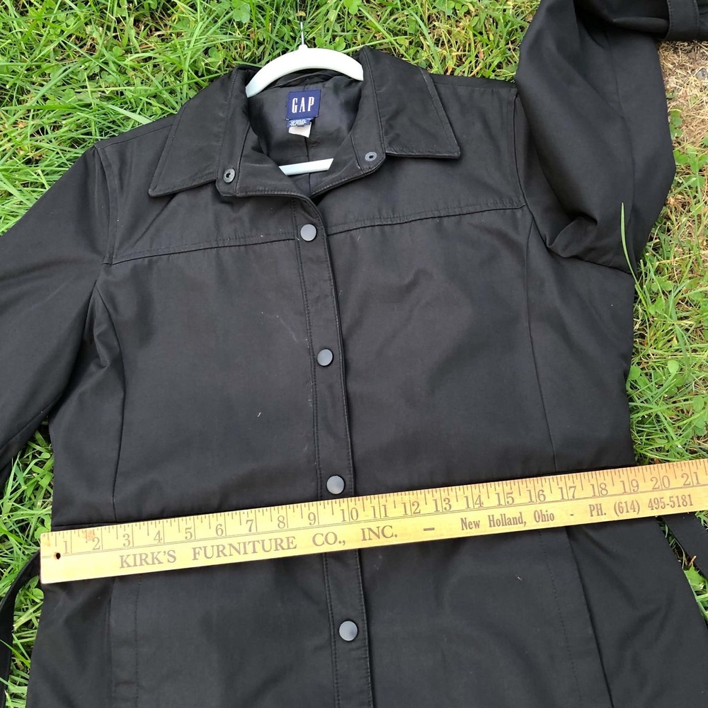 Vintage Y2K GAP Black Long Belted Trench Coat Womens Large Grunge Minimalist - Picture 16 of 16